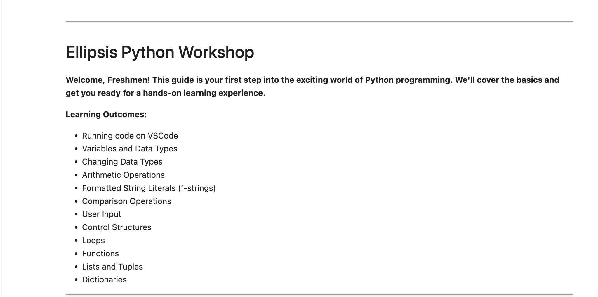 Python Workshop Materials project preview